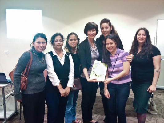 Some of the enthusiastic women at the Gladstone WIN presentation of Slurping Soup. L to R: Nayda Hernandez, Olive Nargas, Chetna Dave, Maria Birnoza, Kathryn Tonges, Fei Matheson, Natalia Muszkat.