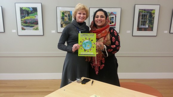 Tina Quick, author of The Global Nomad’s Guide to University Transition  with Maryam Afnan Ahmad at the Slurping Soup book signing at FIGT Conference, 22nd March 2013. Tina is also Program Chair of Families in Global Transition (FIGT www.figt.org)